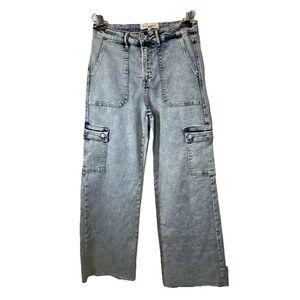 Risen Jeans Cargo Wide Leg Jeans Women's Sz 11 30 High Rise Raw Hem 90s Y2K